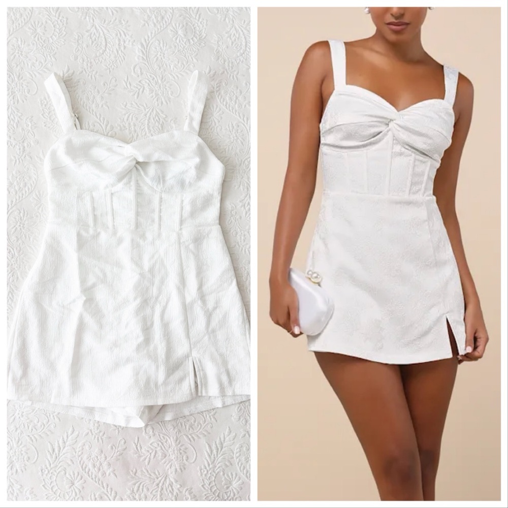 Nwot Lulus Elevated Composure White Jacquard Bust… - image 1